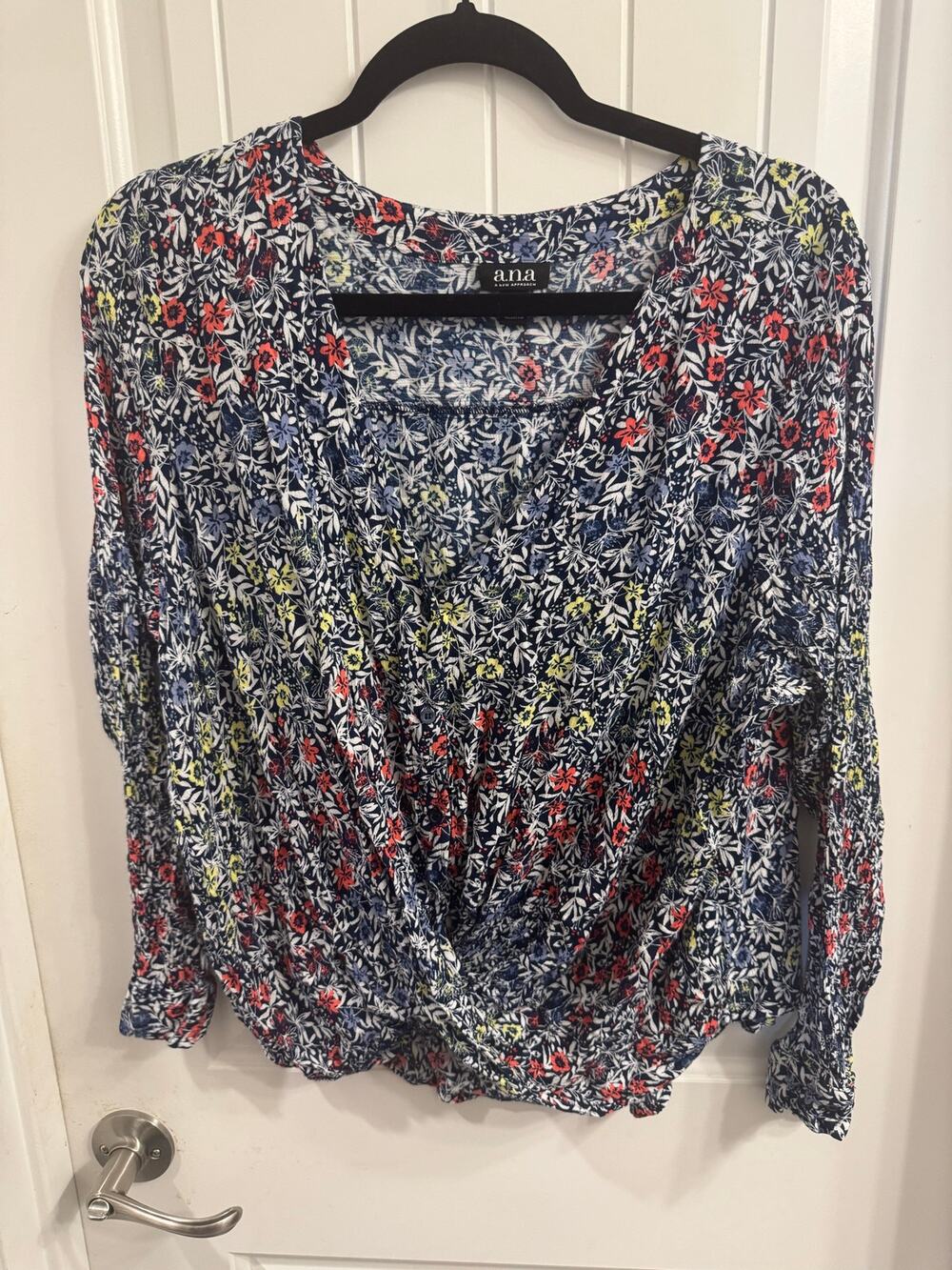 Ana XXL Blue Floral Print Long Sleeve Top